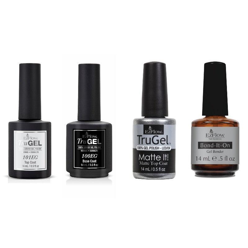 EZflow TruGel Pro Pack (Gel Bonder, Base Coat, Top Coat, Matte Top Coat) - Sanida Beauty
