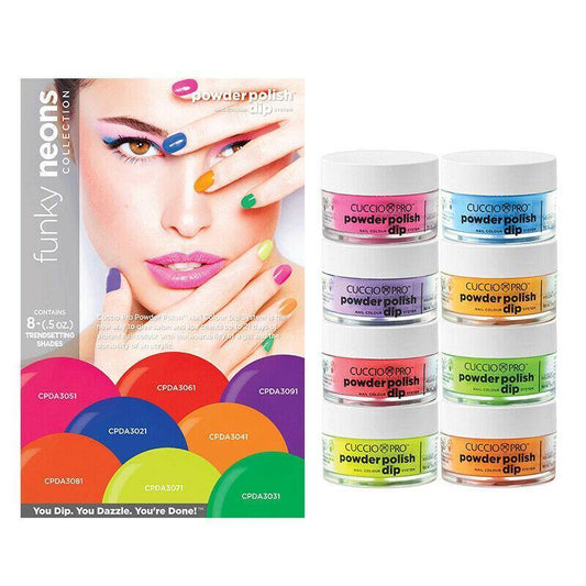 Cuccio Dipping Powder Collection - Funky Neons - All 8 Colors x 0.5oz - Sanida Beauty