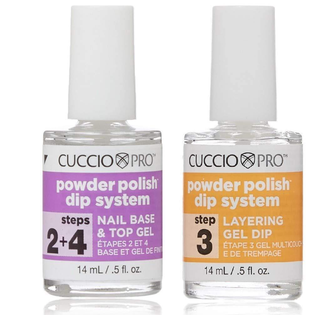 Cuccio Powder Polish Dip System Steps 2+4 Nail Base & Top Gel + Step 3 Layering Gel Duo Set 0.5oz - Sanida Beauty