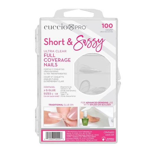 Cuccio Pro Short and Sassy Full Coverage Nail Tips - Ultra Clear, 100 Count - Sanida Beauty